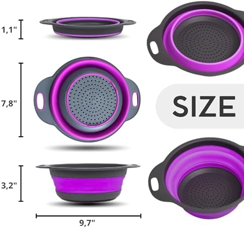 Black Purple Silicone Colander with Handle Ergonomic Multifunctional strainer for camping