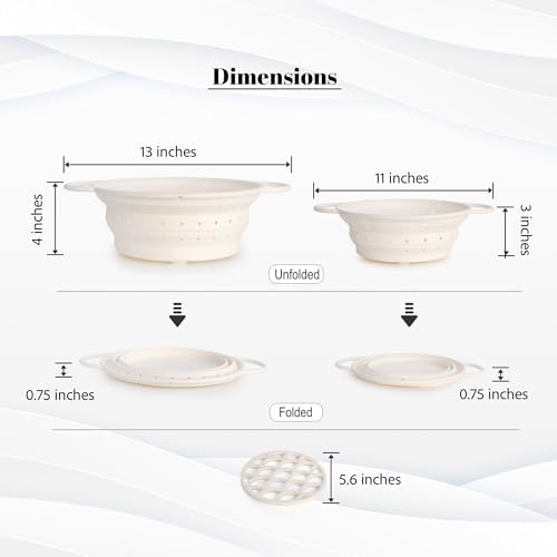 2 Collapsible Silicone Colanders with Durable Trivet Mat for Efficient Kitchen Use