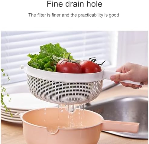 Double Layer Kitchen Strainer with Handle 2 in 1 Rice Wash Vegetable Colander