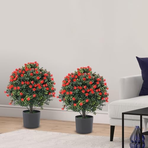 EAPMIC Artificial Rose Boxwood Topiary Set of 2 Fake Potted Plants