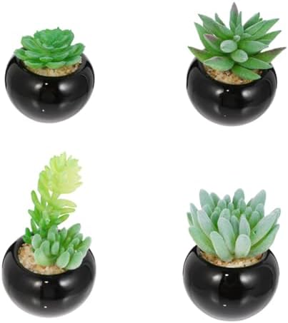 4 Mini Potted Faux Succulents for Home Office Decor