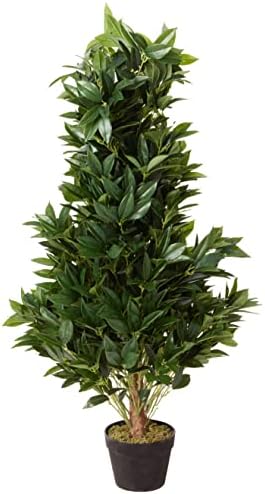 4 Ft Bay Leaf Artificial Topiary UV Resistant IndoorOutdoor Green