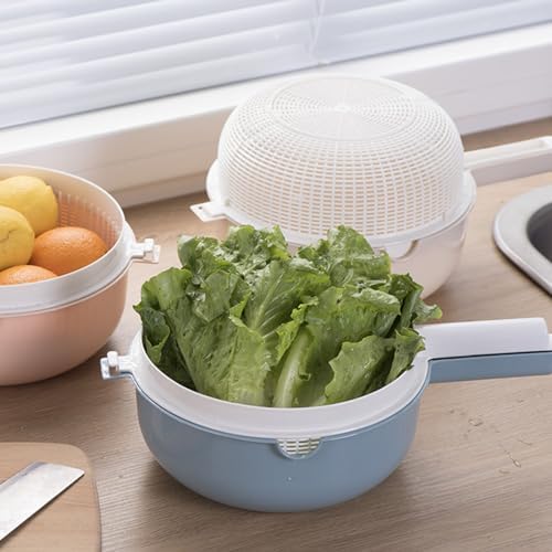 Double Layer Kitchen Strainer with Handle 2 in 1 Rice Wash Vegetable Colander