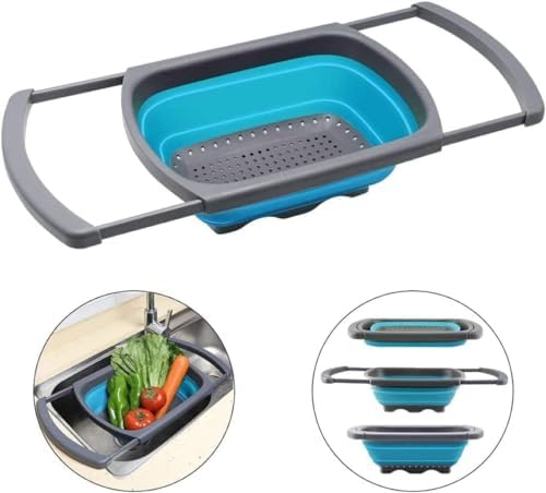 Hanoxe Collapsible Kitchen Colander with Extendable Handles Heat-Resistant Space-Saving Large Capacity