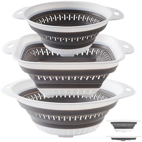 Collapsible silicone colander strainer set for kitchen essentials home use