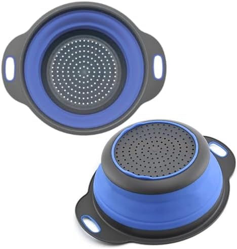 Silicone Heat-Resistant Collapsible Kitchen Strainer Blue Handle