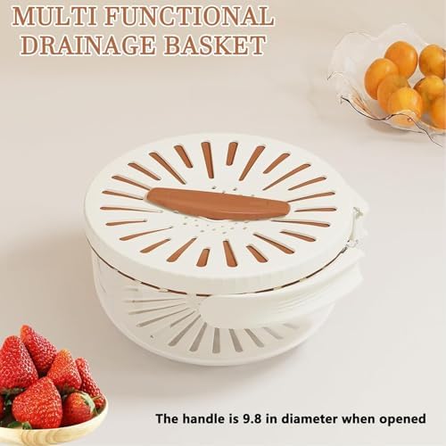 Dual Layer Washing Bowl with Foldable Handle for Fruit Vegetable