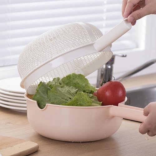 Double Layer Kitchen Strainer with Handle 2 in 1 Rice Wash Vegetable Colander