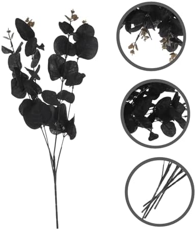 STOBAZA 4-Set Fake Eucalyptus Leaves Plants in Black Silk Cloth