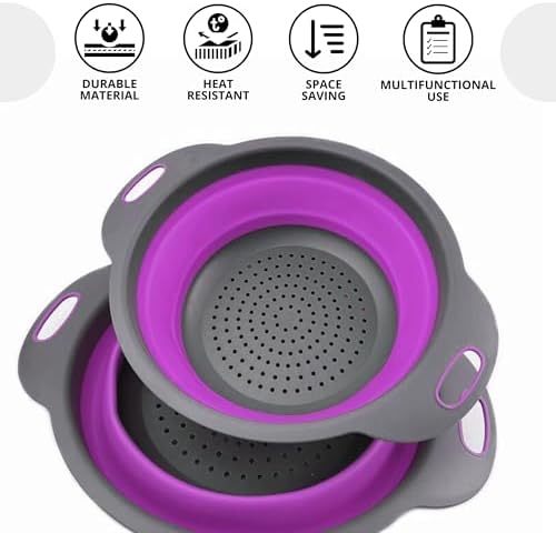 Black Purple Silicone Colander with Handle Ergonomic Multifunctional strainer for camping