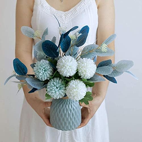Artificial Silk Bouquet Fake Flowers Ceramic Vase with Eucalyptus Hydrangea Leaves