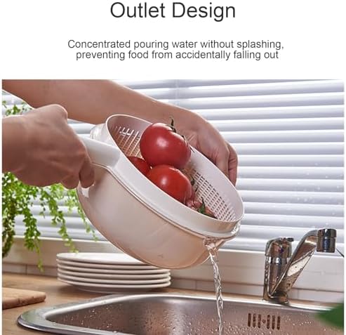 Double Layer Kitchen Strainer with Handle 2 in 1 Rice Wash Vegetable Colander