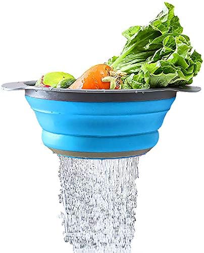 Collapsible Colander Set - Space-Saving Kitchen Strainers Blue