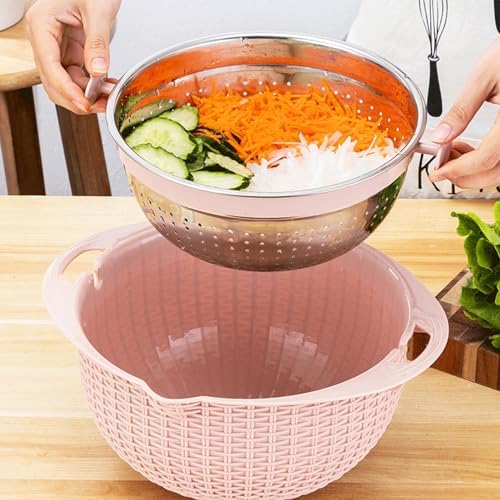 Talent Star 3-in-1 Stainless Steel Colander Set with Plastic Mixing Bowl