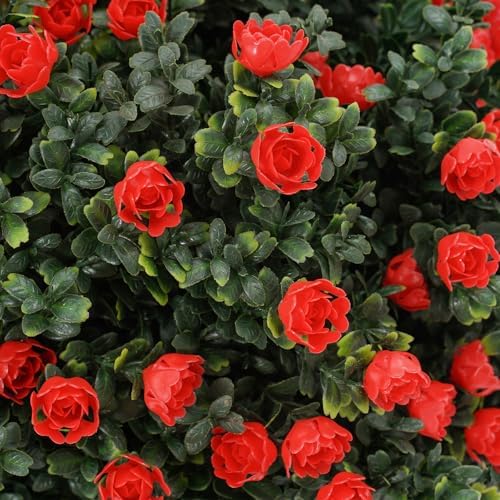 EAPMIC Artificial Rose Boxwood Topiary Set of 2 Fake Potted Plants