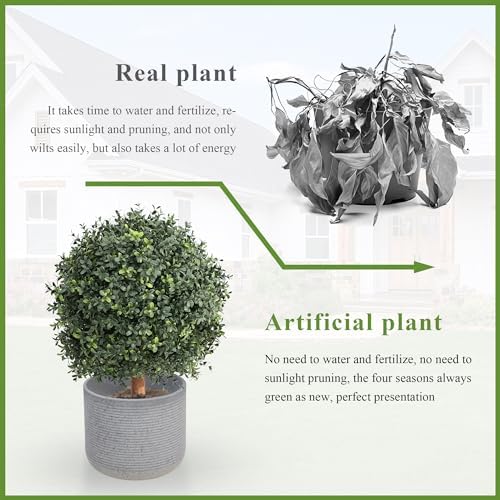MomO-plant Two H24 UV-Rated Boxwood Cone Artificial Cypress Topiary Soil Insert