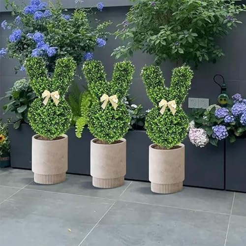 Easter Bunny Topiary Outdoor Set 2 x 355in Artificial Boxwood Bunnies