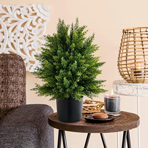 2 Pack Cedar Topiary Trees Fake Greenery for IndoorOutdoor