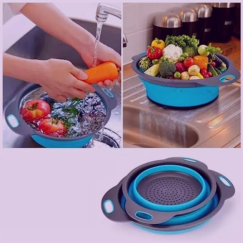 Silicone Heat-Resistant Collapsible Kitchen Strainer Blue Handle
