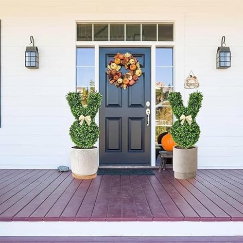 Easter Bunny Topiary Outdoor Set 2 x 355in Artificial Boxwood Bunnies