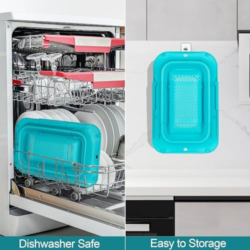 Collapsible Kitchen Sink Strainer 7Qt Blue Expandable Rottogoon Space-Saving Design