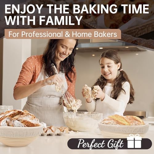 PerfectSourdough Bread Proofing Basket with Danish Whisk Linens 9 Round 10 Oval Design