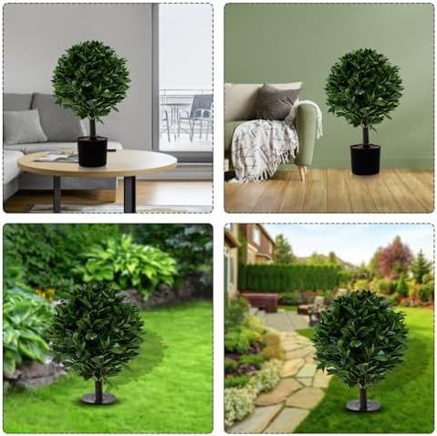24 Artificial Topiary Trees with Black Pot 2 Pieces Set