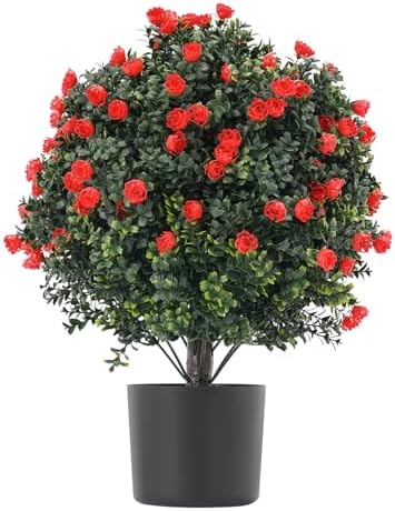 EAPMIC Artificial Rose Boxwood Topiary Set of 2 Fake Potted Plants