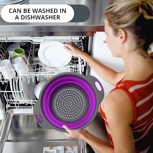 Black Purple Silicone Colander with Handle Ergonomic Multifunctional strainer for camping