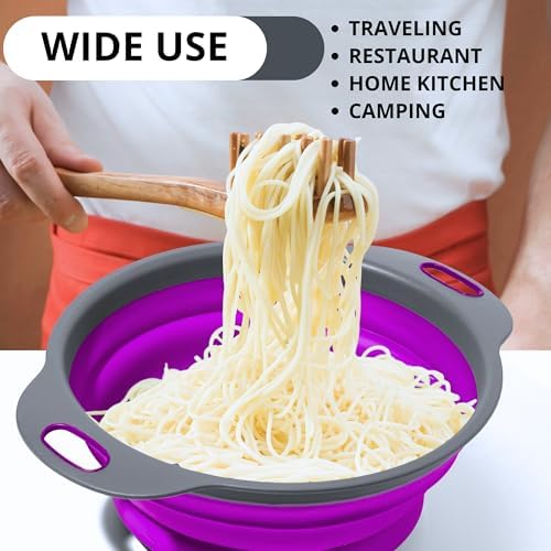 Black Purple Silicone Colander with Handle Ergonomic Multifunctional strainer for camping