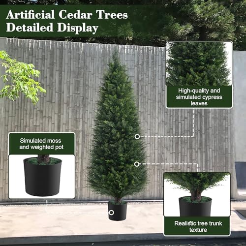 Two 4ft Artificial Cedar Trees Topiary for Outdoor Use