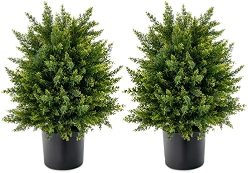 2 Pack Cedar Topiary Trees Fake Greenery for IndoorOutdoor