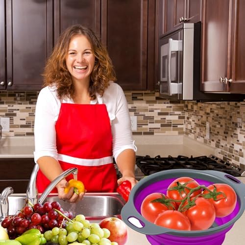 Black Purple Silicone Colander with Handle Ergonomic Multifunctional strainer for camping