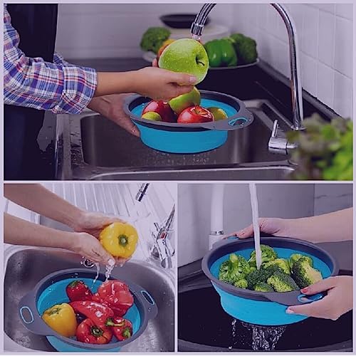 Silicone Heat-Resistant Collapsible Kitchen Strainer Blue Handle