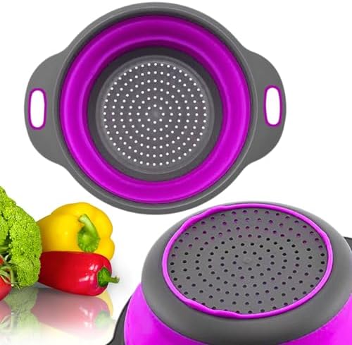 Black Purple Silicone Colander with Handle Ergonomic Multifunctional strainer for camping