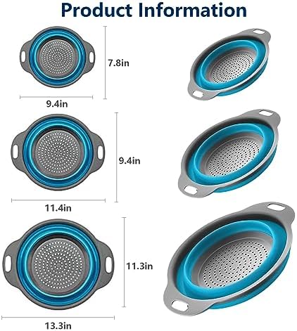 Onfamico Collapsible Colander Set of 3 - Heat Resistant - Kitchen and Travel Use