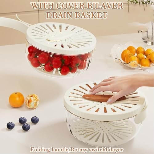 Dual Layer Washing Bowl with Foldable Handle for Fruit Vegetable