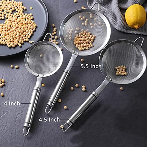 Sturdy 4-Inch 188 SS Fine Mesh Food Strainer with Silver Handle