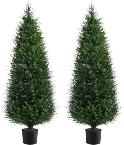 Two 4ft Artificial Cedar Trees Topiary for Outdoor Use