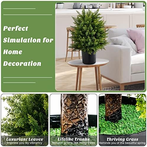 2 Pack Cedar Topiary Trees Fake Greenery for IndoorOutdoor
