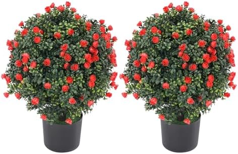 EAPMIC Artificial Rose Boxwood Topiary Set of 2 Fake Potted Plants