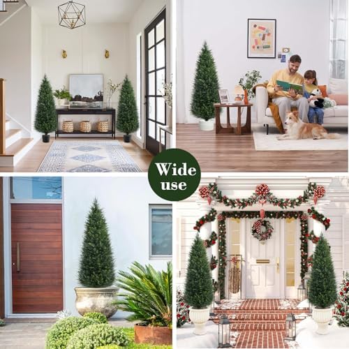 Two 4ft Artificial Cedar Trees Topiary for Outdoor Use