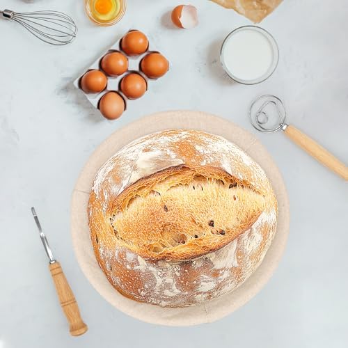 PerfectSourdough Bread Proofing Basket with Danish Whisk Linens 9 Round 10 Oval Design