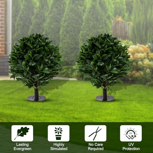 24 Artificial Topiary Trees with Black Pot 2 Pieces Set