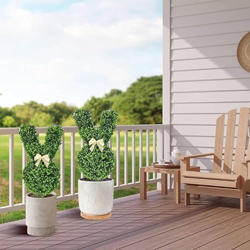 Easter Bunny Topiary Outdoor Set 2 x 355in Artificial Boxwood Bunnies