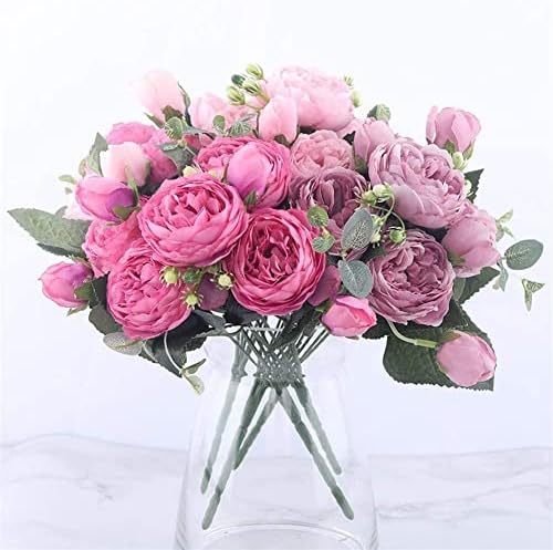 Gerrit Artificial Flowers in Vase Rose Pink Silk Peony Bouquet