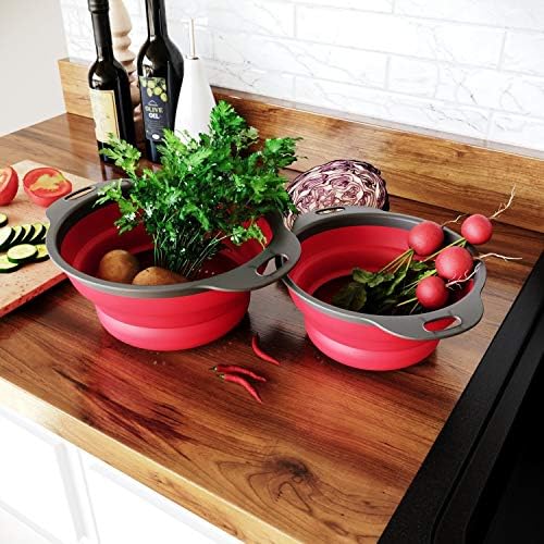 WeTest Space-Saving Collapsible Silicone Pasta Strainer with Optimum Handles