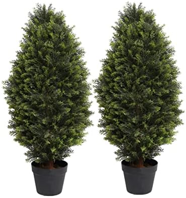 Elegant 3FT Artificial Cedar Topiary for Front Porch