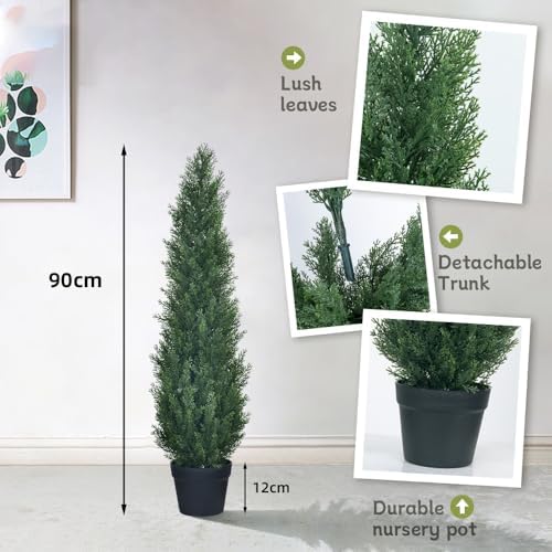 HAIHONG 3Ft Artificial Cedar Faux Cypress Topiary Potted Plant
