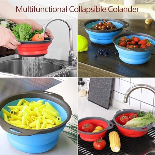 Collapsible Colander Set for Pasta Veggies Red